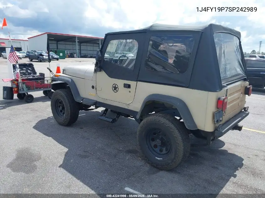 1995 Jeep Wrangler / Yj S/Rio Grande VIN: 1J4FY19P7SP242989 Lot: 42241996