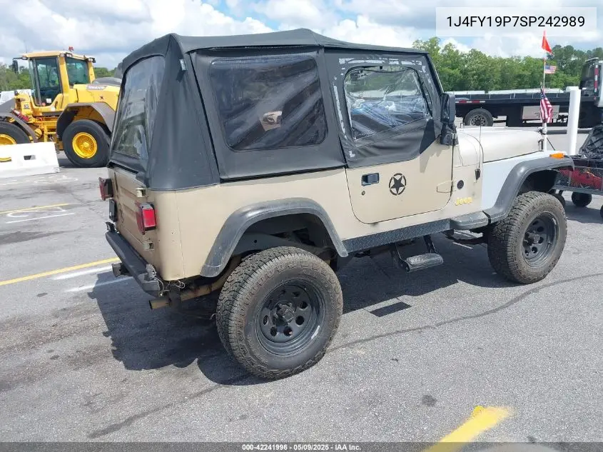 1995 Jeep Wrangler / Yj S/Rio Grande VIN: 1J4FY19P7SP242989 Lot: 42241996
