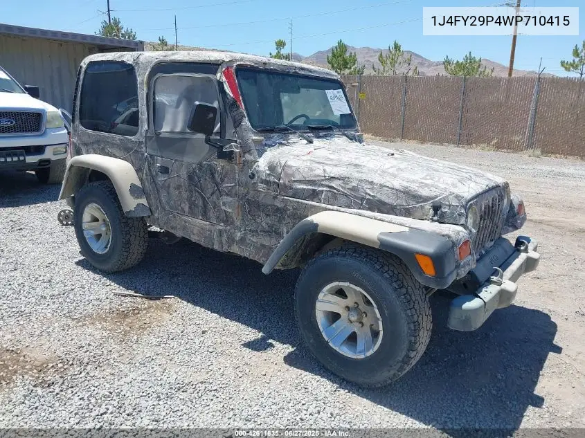 1998 Jeep Wrangler Se VIN: 1J4FY29P4WP710415 Lot: 42611635