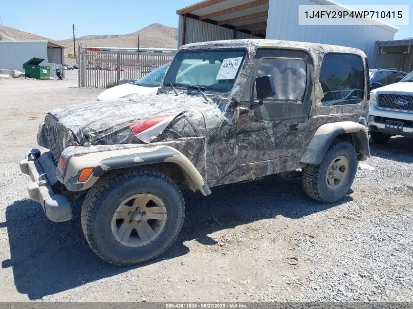 1998 Jeep Wrangler Se VIN: 1J4FY29P4WP710415 Lot: 42611635