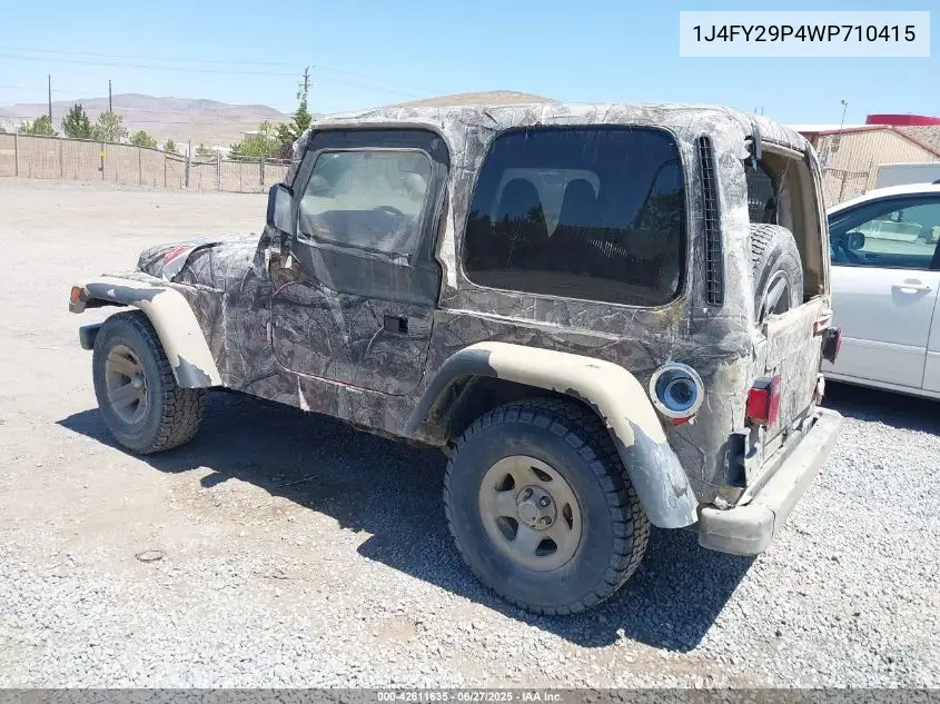 1998 Jeep Wrangler Se VIN: 1J4FY29P4WP710415 Lot: 42611635