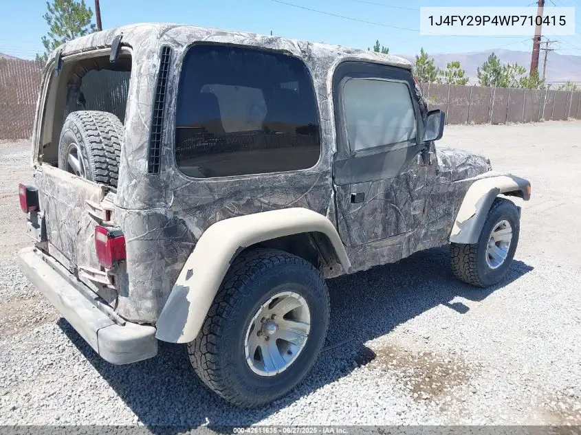 1998 Jeep Wrangler Se VIN: 1J4FY29P4WP710415 Lot: 42611635