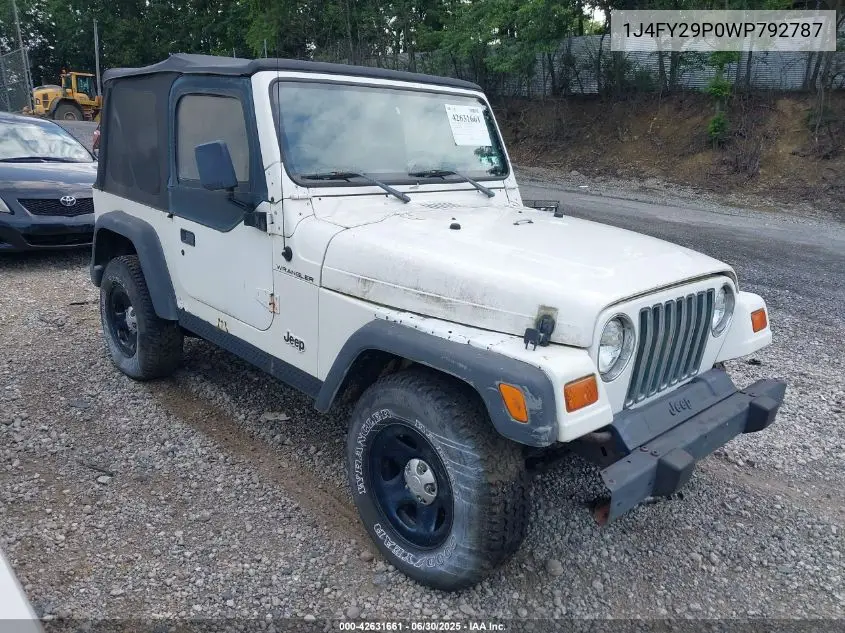 1998 Jeep Wrangler Se VIN: 1J4FY29P0WP792787 Lot: 42631661