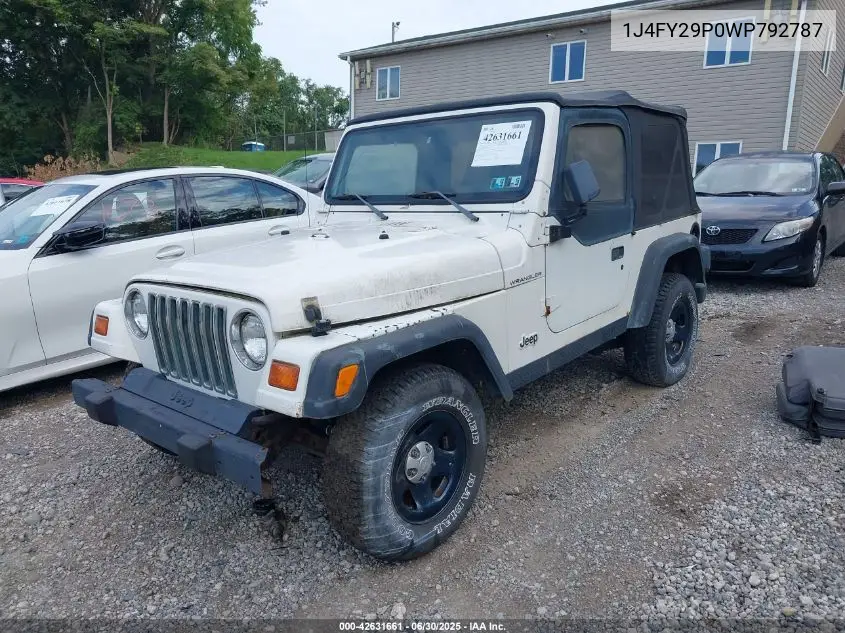 1998 Jeep Wrangler Se VIN: 1J4FY29P0WP792787 Lot: 42631661