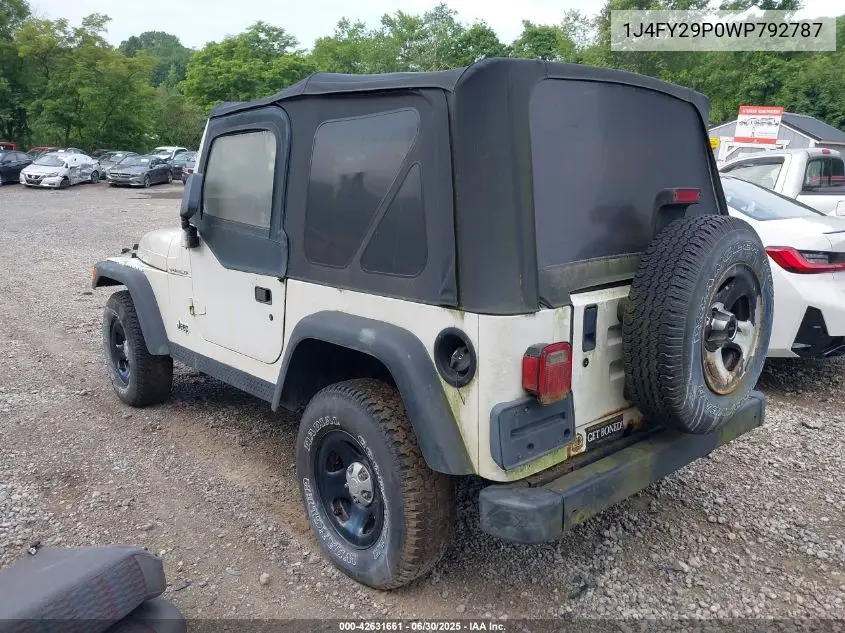 1998 Jeep Wrangler Se VIN: 1J4FY29P0WP792787 Lot: 42631661