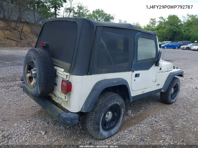 1998 Jeep Wrangler Se VIN: 1J4FY29P0WP792787 Lot: 42631661