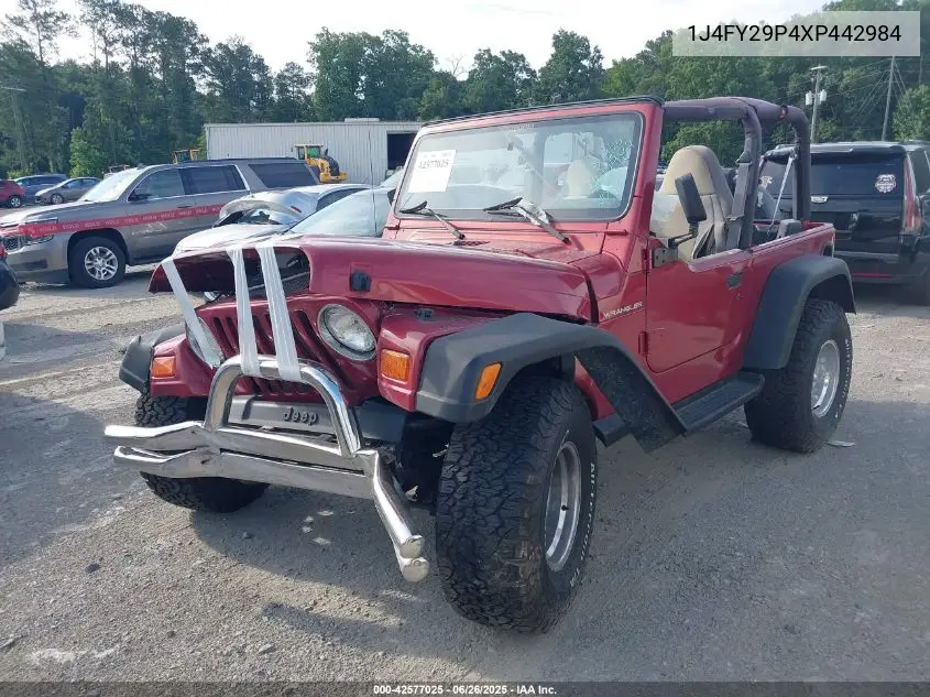 1999 Jeep Wrangler Se VIN: 1J4FY29P4XP442984 Lot: 42577025