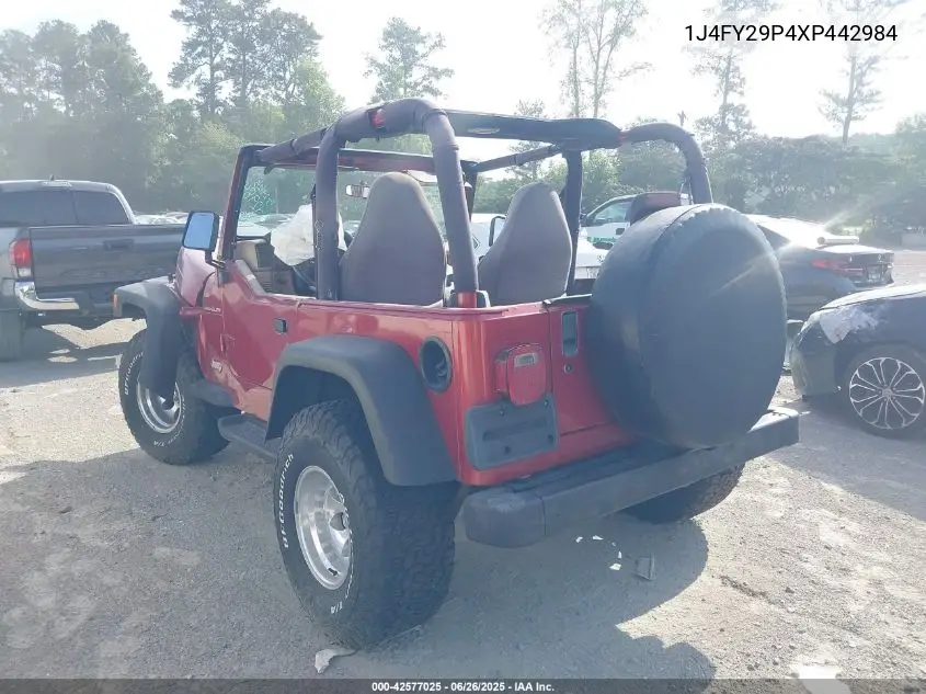 1999 Jeep Wrangler Se VIN: 1J4FY29P4XP442984 Lot: 42577025