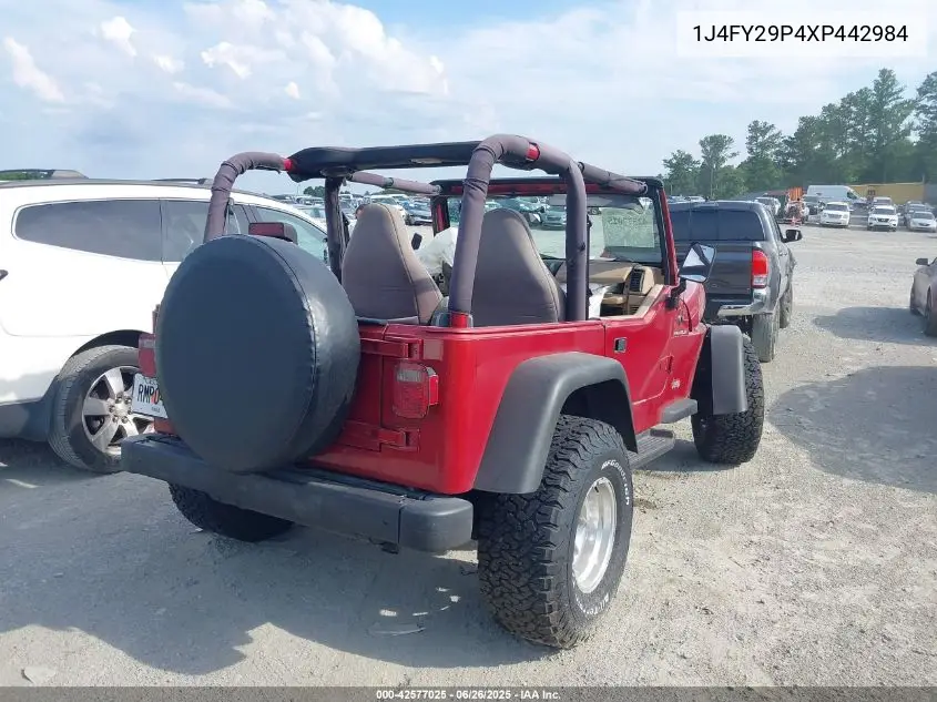 1999 Jeep Wrangler Se VIN: 1J4FY29P4XP442984 Lot: 42577025