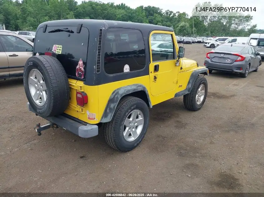 2000 Jeep Wrangler Se VIN: 1J4FA29P6YP770414 Lot: 42586842