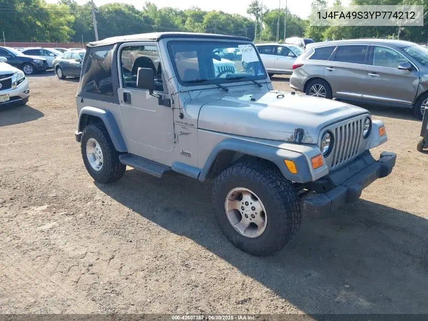2000 Jeep Wrangler / Tj Sport VIN: 1J4FA49S3YP774212 Lot: 42607387