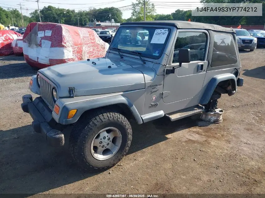 2000 Jeep Wrangler / Tj Sport VIN: 1J4FA49S3YP774212 Lot: 42607387