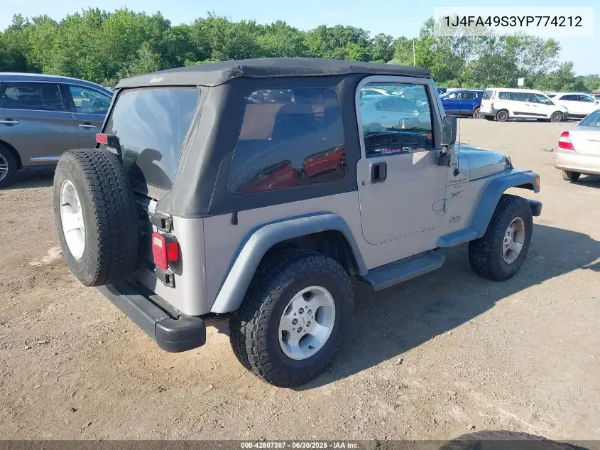 2000 Jeep Wrangler / Tj Sport VIN: 1J4FA49S3YP774212 Lot: 42607387