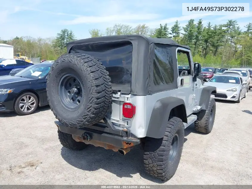 2003 Jeep Wrangler Sport VIN: 1J4FA49S73P302278 Lot: 42219582