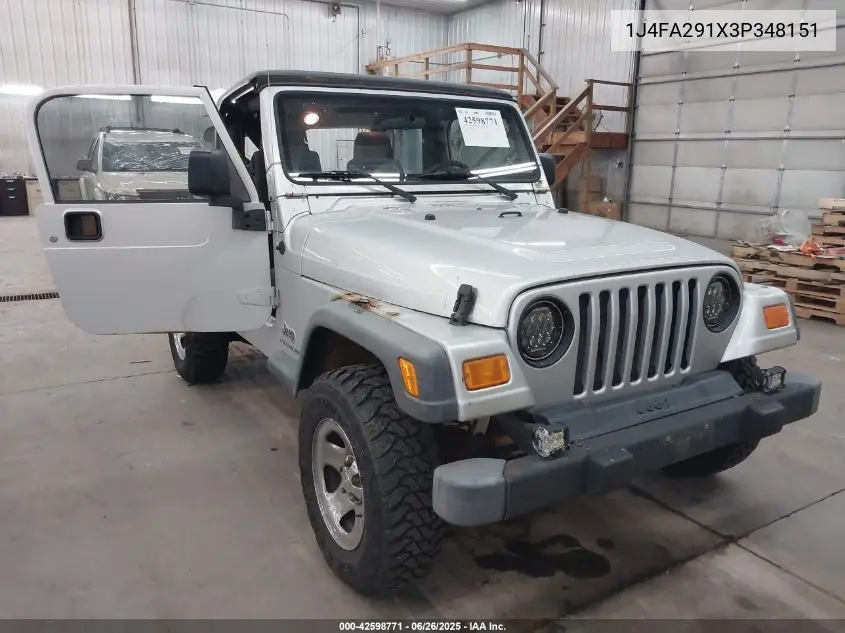 2003 Jeep Wrangler Se VIN: 1J4FA291X3P348151 Lot: 42598771