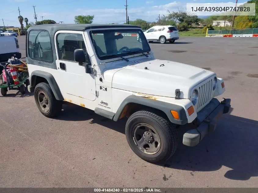 2004 Jeep Wrangler X VIN: 1J4FA39S04P747828 Lot: 41484240