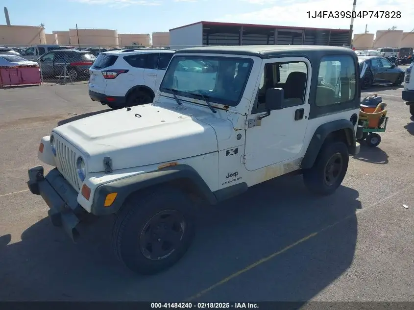 2004 Jeep Wrangler X VIN: 1J4FA39S04P747828 Lot: 41484240