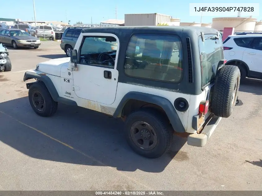 2004 Jeep Wrangler X VIN: 1J4FA39S04P747828 Lot: 41484240