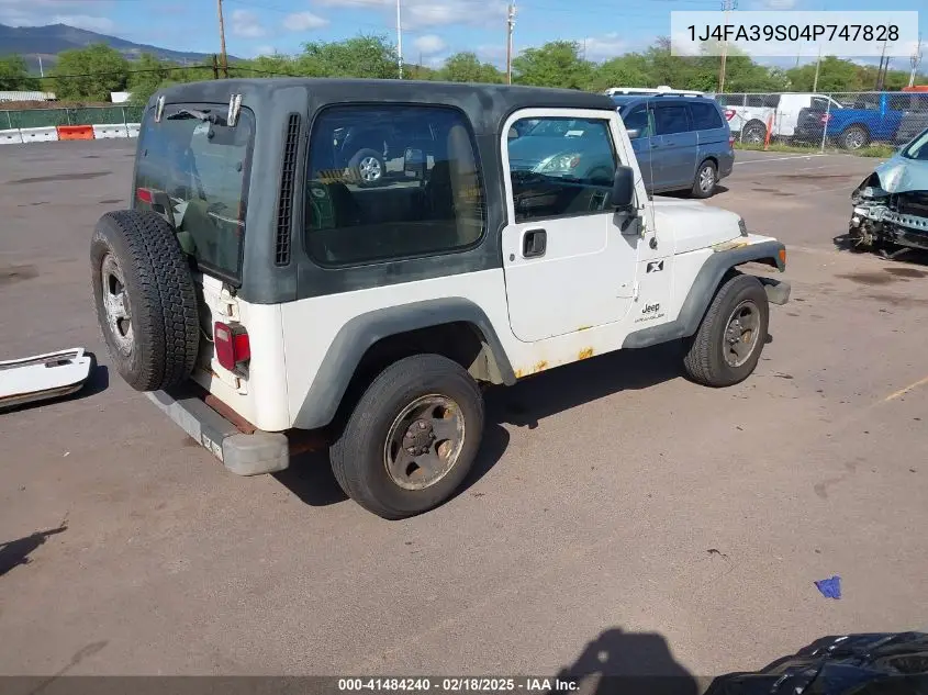 2004 Jeep Wrangler X VIN: 1J4FA39S04P747828 Lot: 41484240