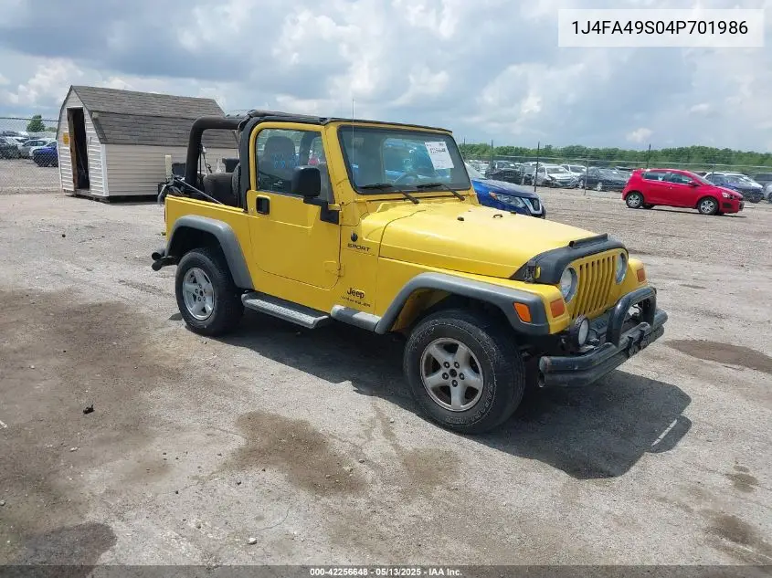 2004 Jeep Wrangler Sport VIN: 1J4FA49S04P701986 Lot: 42256648