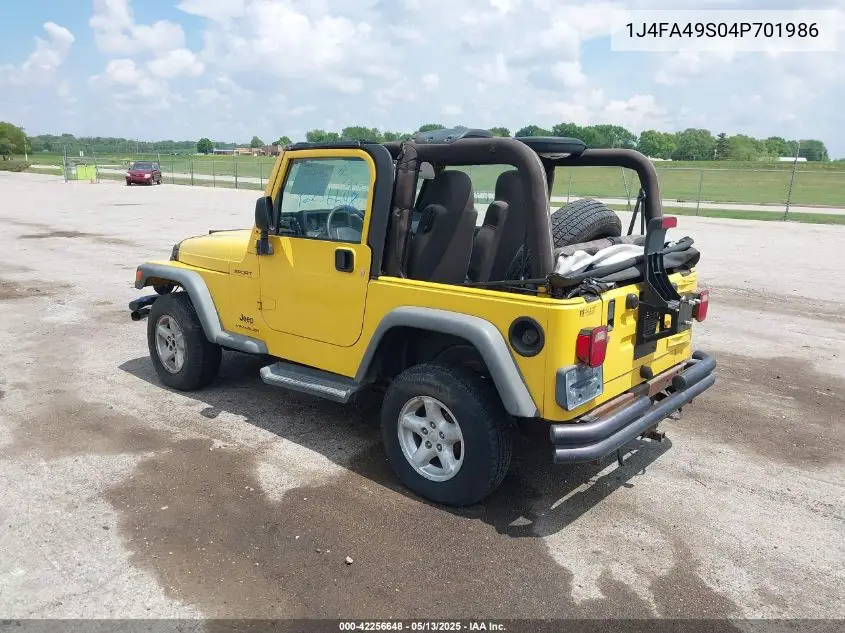 2004 Jeep Wrangler Sport VIN: 1J4FA49S04P701986 Lot: 42256648