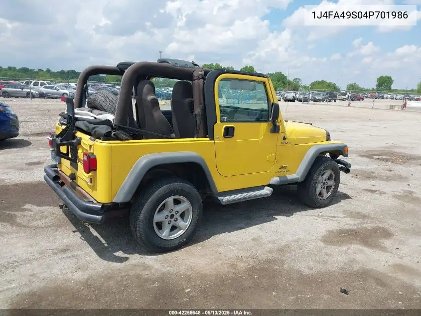 2004 Jeep Wrangler Sport VIN: 1J4FA49S04P701986 Lot: 42256648
