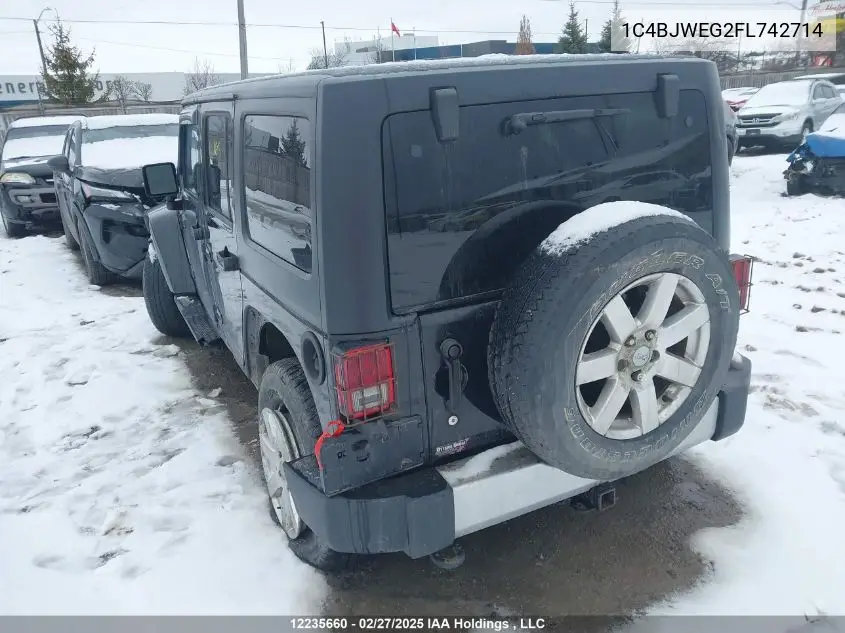 2015 Jeep Wrangler Unlimited Sahara VIN: 1C4BJWEG2FL742714 Lot: 12235660