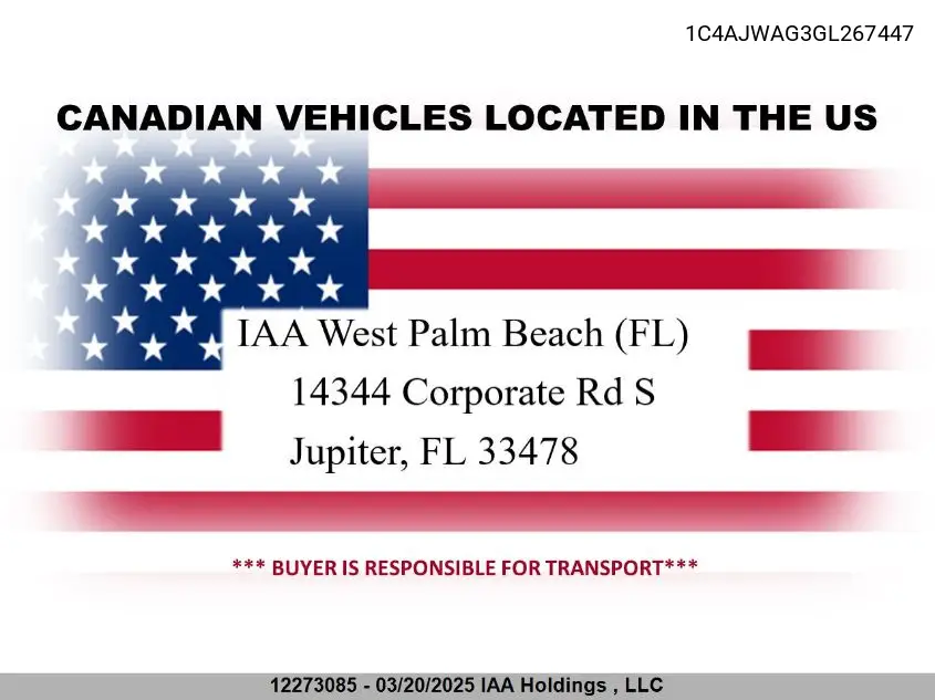 2016 Jeep Wrangler Sport VIN: 1C4AJWAG3GL267447 Lot: 12273085