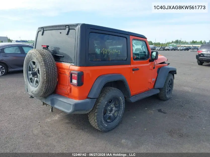 2019 Jeep Wrangler Sport VIN: 1C4GJXAG8KW561773 Lot: 12346142