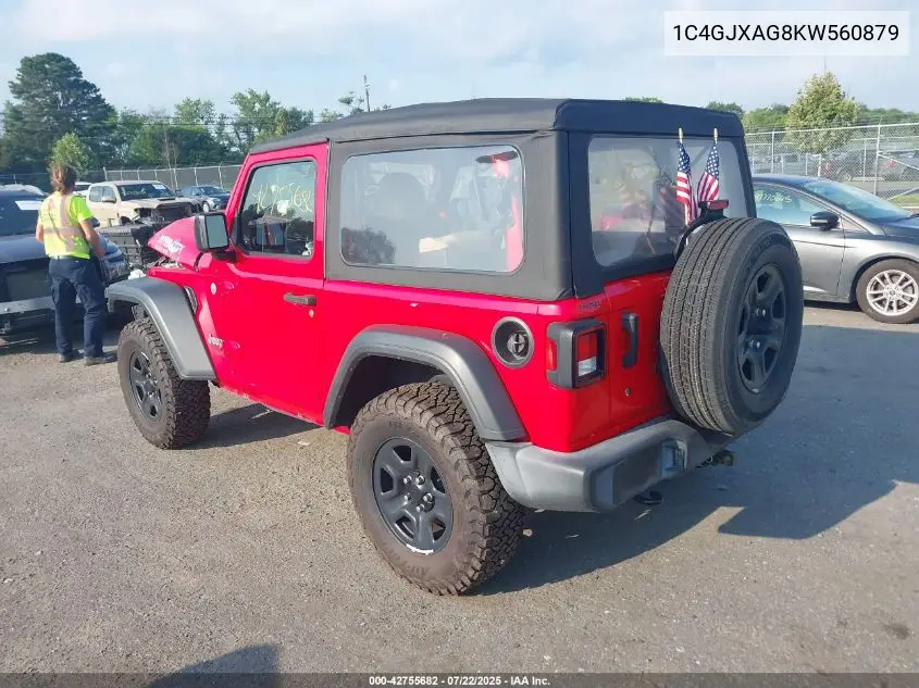 2019 Jeep Wrangler Sport 4X4 VIN: 1C4GJXAG8KW560879 Lot: 42755682