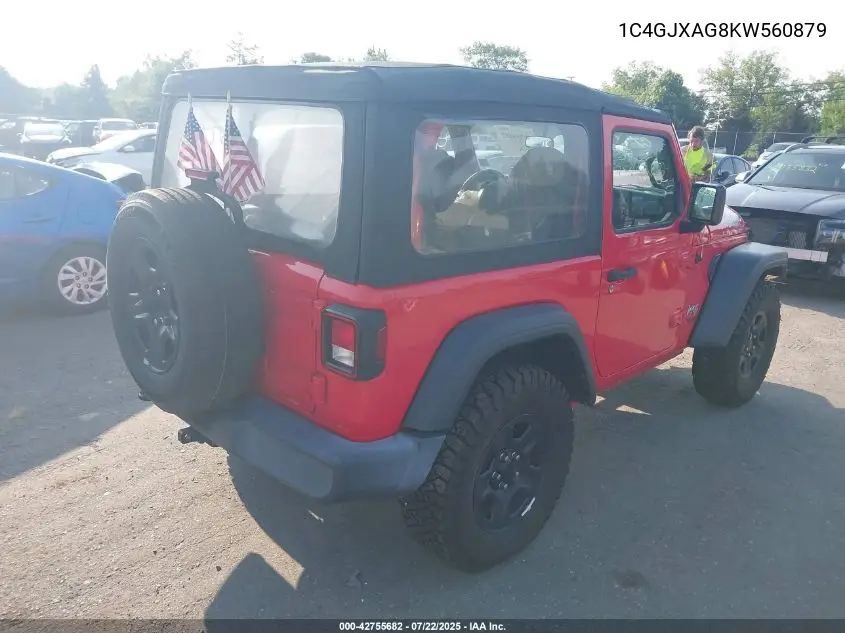 2019 Jeep Wrangler Sport 4X4 VIN: 1C4GJXAG8KW560879 Lot: 42755682