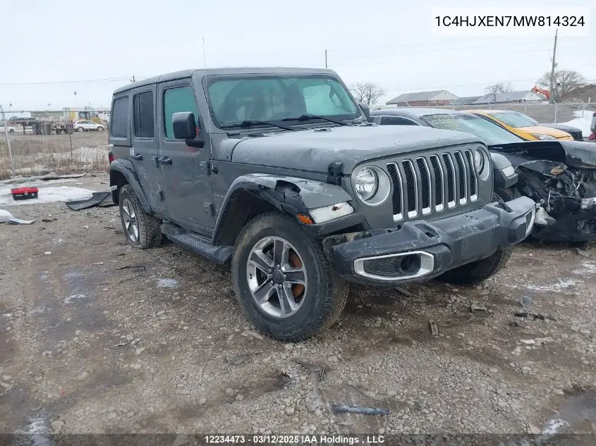 2021 Jeep Wrangler Unlimited Sahara VIN: 1C4HJXEN7MW814324 Lot: 12234473