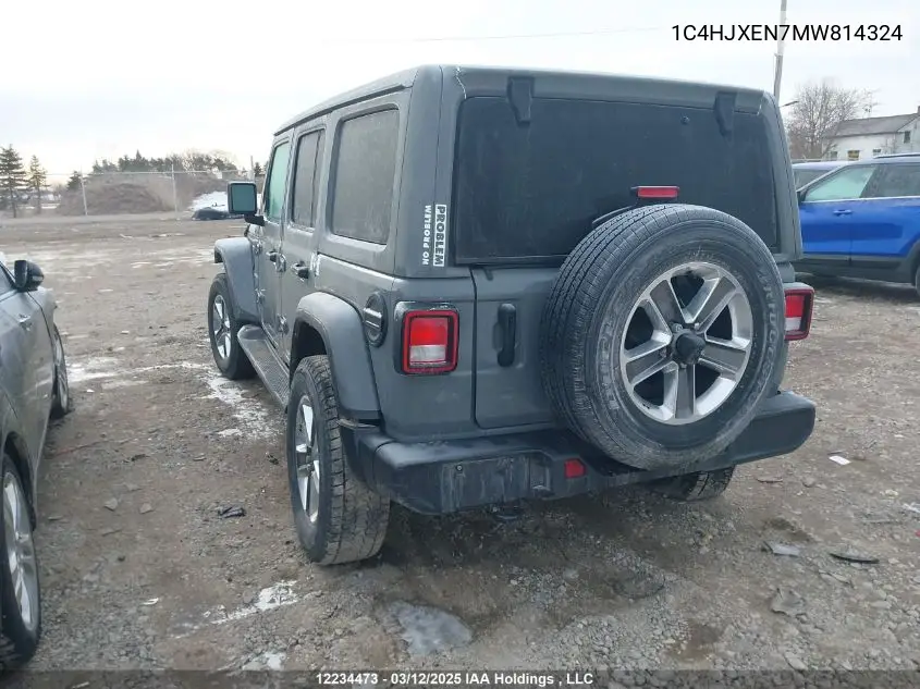 2021 Jeep Wrangler Unlimited Sahara VIN: 1C4HJXEN7MW814324 Lot: 12234473