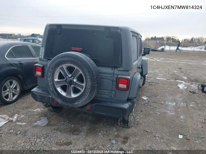 2021 Jeep Wrangler Unlimited Sahara VIN: 1C4HJXEN7MW814324 Lot: 12234473