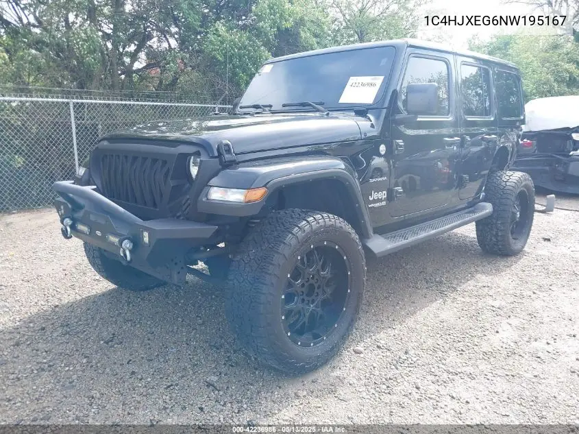 2022 Jeep Wrangler Unlimited Sahara 4X4 VIN: 1C4HJXEG6NW195167 Lot: 42236986