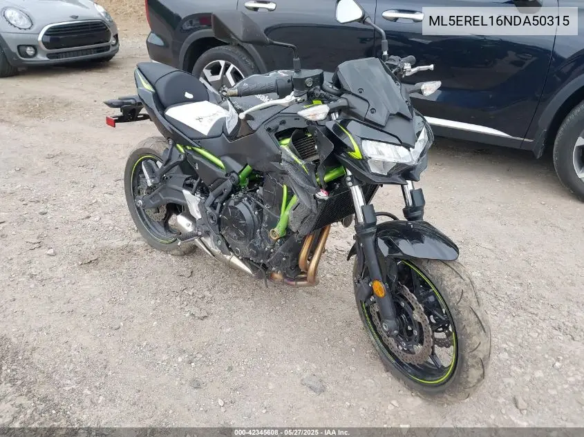 2022 Kawasaki Er650 L VIN: ML5EREL16NDA50315 Lot: 42345608