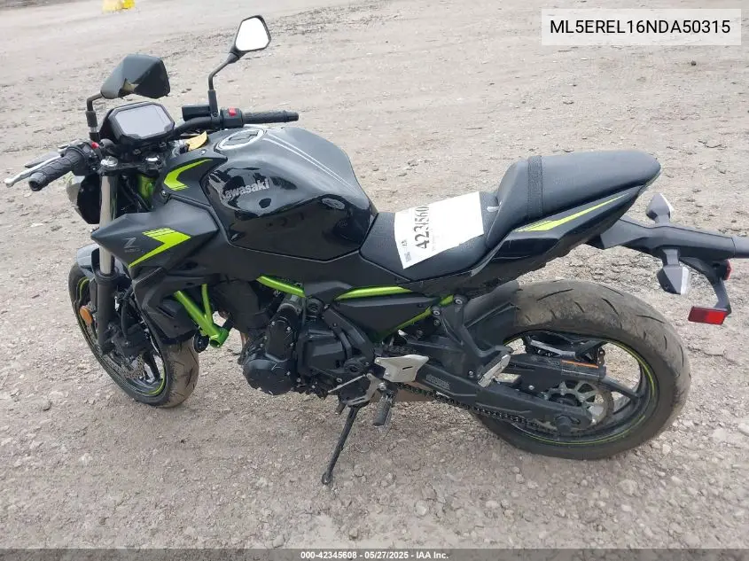 2022 Kawasaki Er650 L VIN: ML5EREL16NDA50315 Lot: 42345608