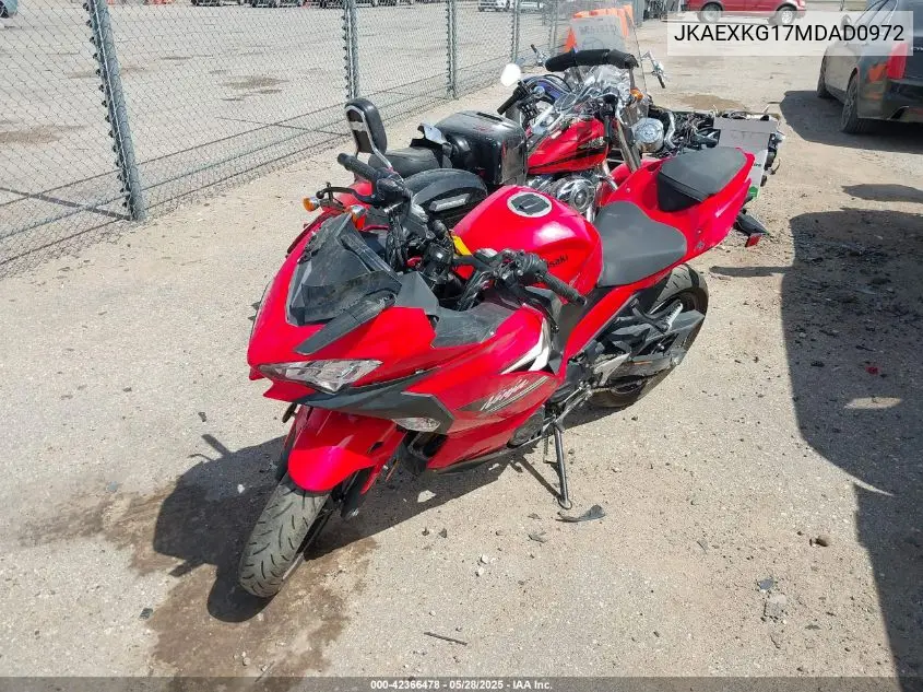 2021 Kawasaki Ex400 VIN: JKAEXKG17MDAD0972 Lot: 42366478