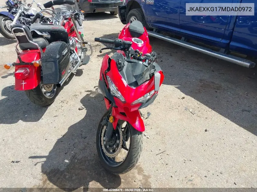 2021 Kawasaki Ex400 VIN: JKAEXKG17MDAD0972 Lot: 42366478