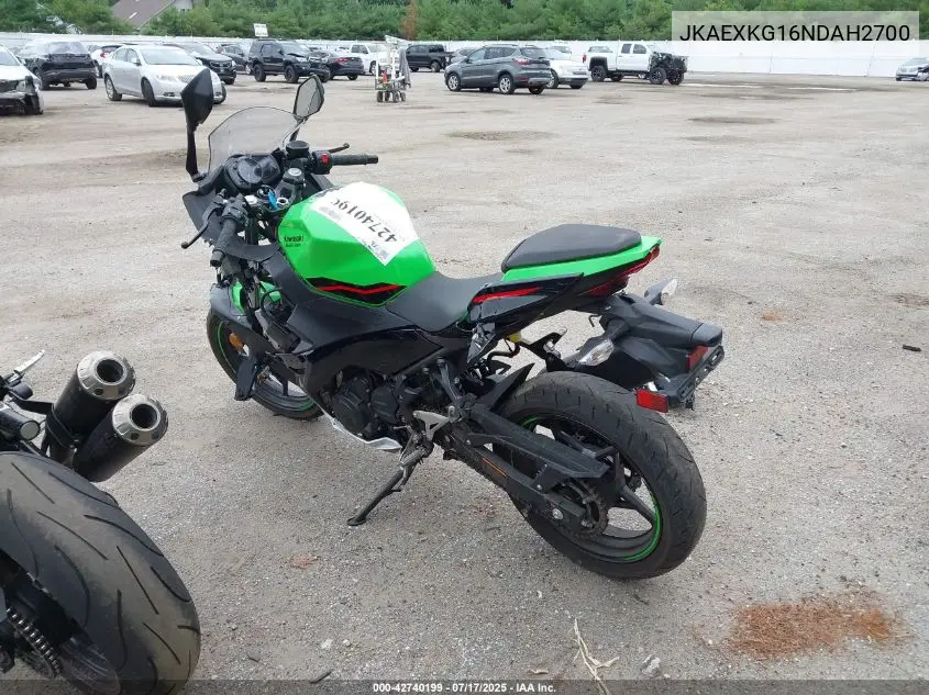2022 Kawasaki Ex400 VIN: JKAEXKG16NDAH2700 Lot: 42740199