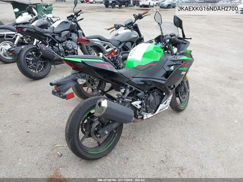 2022 Kawasaki Ex400 VIN: JKAEXKG16NDAH2700 Lot: 42740199