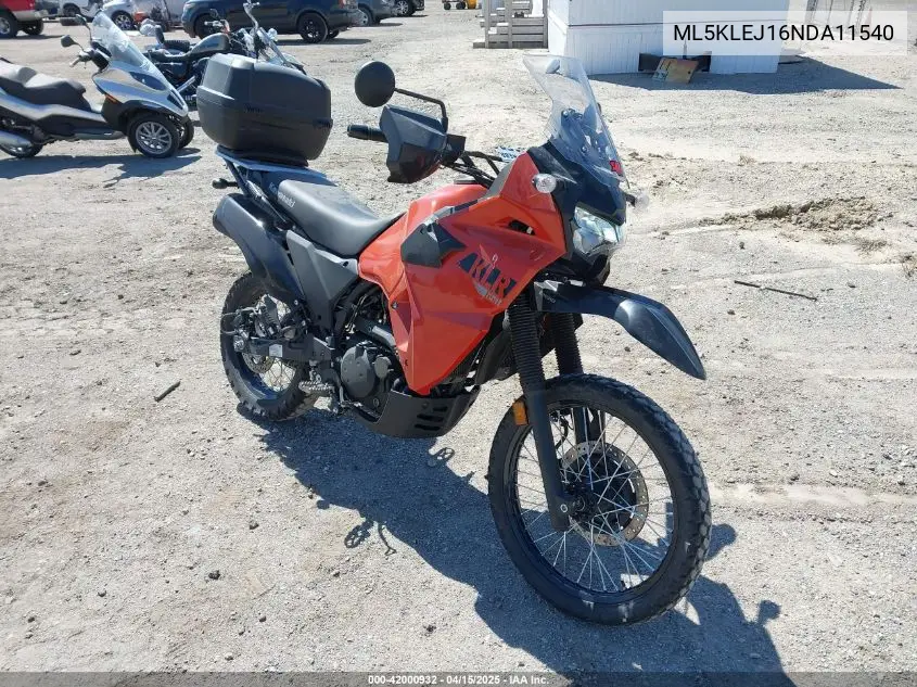 2022 Kawasaki Kl650 J VIN: ML5KLEJ16NDA11540 Lot: 42000932