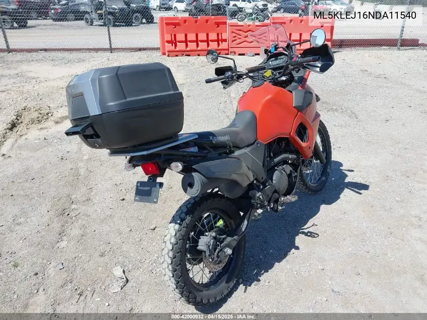 2022 Kawasaki Kl650 J VIN: ML5KLEJ16NDA11540 Lot: 42000932