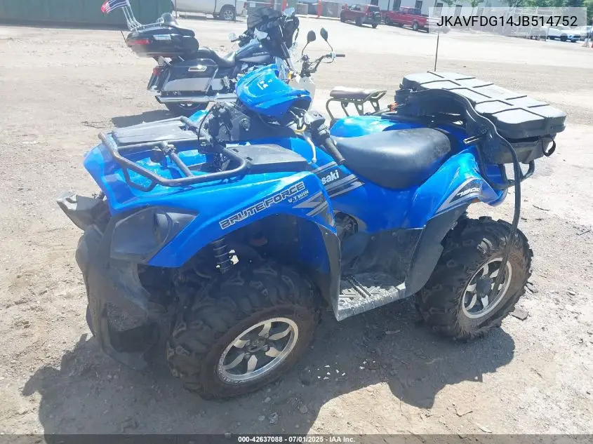 2018 Kawasaki Kvf750 G VIN: JKAVFDG14JB514752 Lot: 42637088