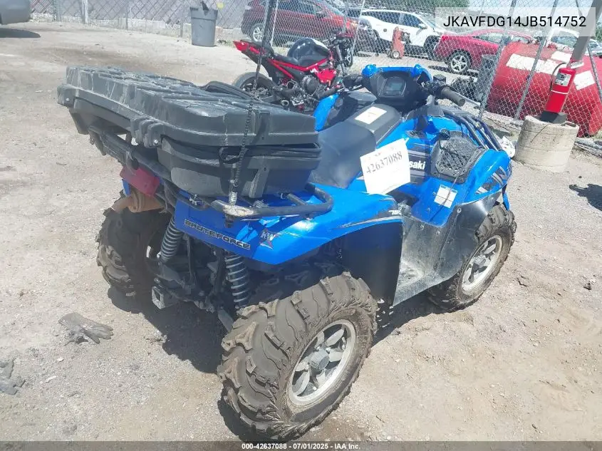 2018 Kawasaki Kvf750 G VIN: JKAVFDG14JB514752 Lot: 42637088