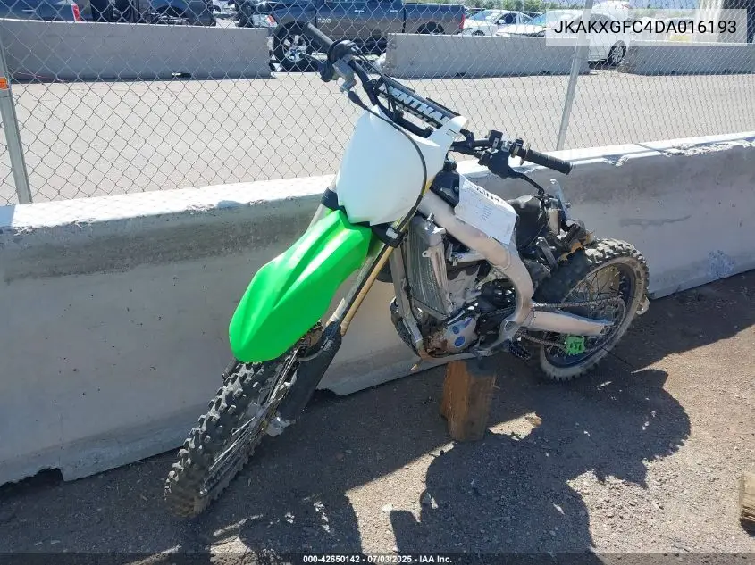 2013 Kawasaki Kx450 F VIN: JKAKXGFC4DA016193 Lot: 42650142
