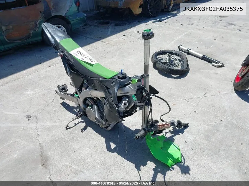 2015 Kawasaki Kx450 F VIN: JKAKXGFC2FA035375 Lot: 41378145
