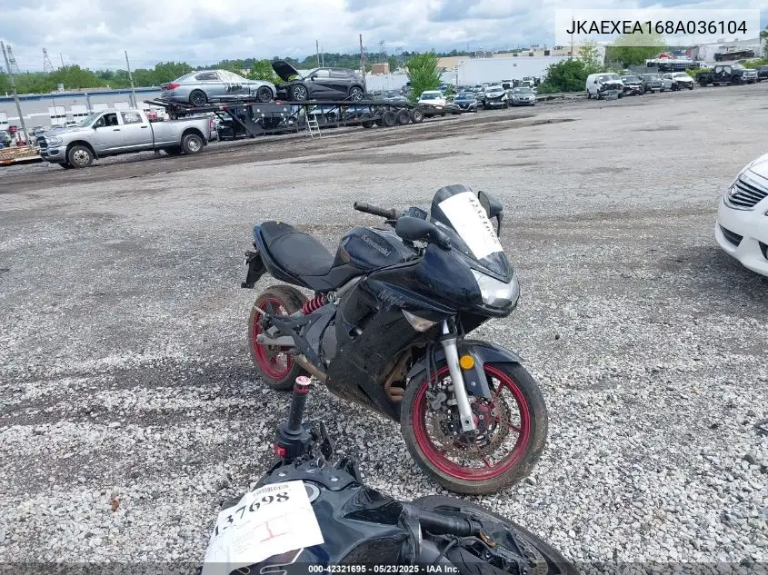 2008 Kawasaki Ex650 A VIN: JKAEXEA168A036104 Lot: 42321695