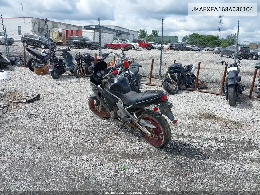 2008 Kawasaki Ex650 A VIN: JKAEXEA168A036104 Lot: 42321695