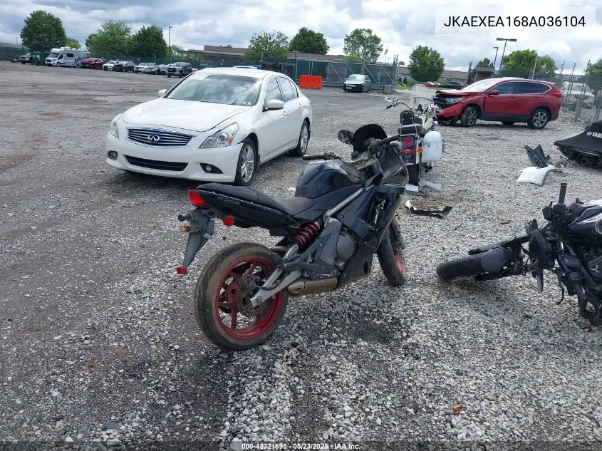 2008 Kawasaki Ex650 A VIN: JKAEXEA168A036104 Lot: 42321695